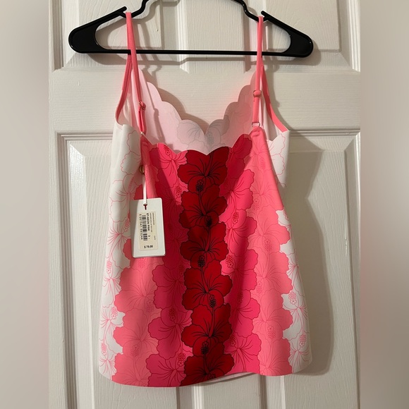 Ted Baker Happiness Scollop Neck Cami. Neon Pink with Red Floral - Picture 3 of 9